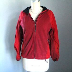 L.L. Bean Women's S Red Fleece Full Zip Jacket Two Tone Collared Pockets OCFA4